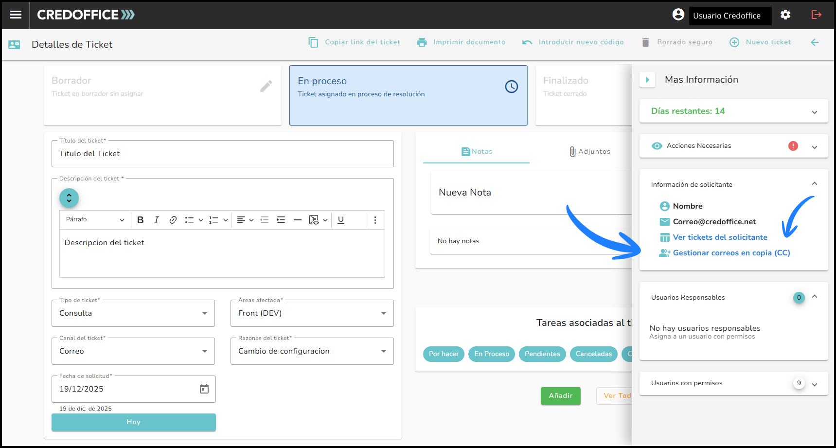 Acceso a la gestión de correos en copia