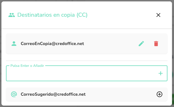Correos añadidos vs sugerencias