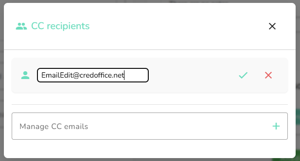 Edit CC emails with confirm/cancel buttons